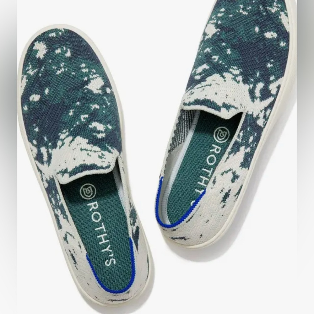 Rothy's Slip-On The Loafer Size 10 Blue Green Moss Knit Slip On Round Toe Flat